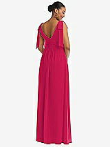 Rear View Thumbnail - Vivid Pink Plunge Neckline Bow Shoulder Empire Waist Chiffon Maxi Dress