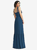 Rear View Thumbnail - Dusk Blue Tie-Shoulder Corset Bodice Ruffle-Hem Maxi Dress