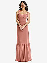 Alt View 2 Thumbnail - Desert Rose Tie-Shoulder Corset Bodice Ruffle-Hem Maxi Dress