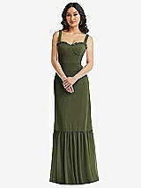 Alt View 1 Thumbnail - Olive Green Tie-Shoulder Corset Bodice Ruffle-Hem Maxi Dress