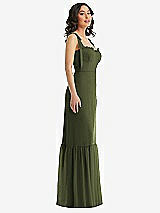 Side View Thumbnail - Olive Green Tie-Shoulder Corset Bodice Ruffle-Hem Maxi Dress
