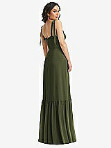 Rear View Thumbnail - Olive Green Tie-Shoulder Corset Bodice Ruffle-Hem Maxi Dress