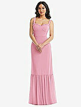 Alt View 1 Thumbnail - Peony Pink Tie-Shoulder Corset Bodice Ruffle-Hem Maxi Dress