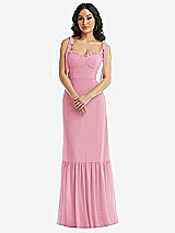 Alt View 2 Thumbnail - Peony Pink Tie-Shoulder Corset Bodice Ruffle-Hem Maxi Dress