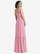 Rear View Thumbnail - Peony Pink Tie-Shoulder Corset Bodice Ruffle-Hem Maxi Dress
