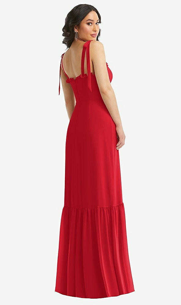 Back View - Parisian Red Tie-Shoulder Corset Bodice Ruffle-Hem Maxi Dress