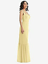 Side View Thumbnail - Pale Yellow Tie-Shoulder Corset Bodice Ruffle-Hem Maxi Dress