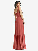 Rear View Thumbnail - Coral Pink Tie-Shoulder Corset Bodice Ruffle-Hem Maxi Dress