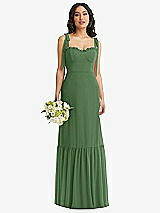 Front View Thumbnail - Vineyard Green Tie-Shoulder Corset Bodice Ruffle-Hem Maxi Dress