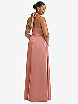 Rear View Thumbnail - Desert Rose High-Neck Tie-Back Halter Cascading High Low Maxi Dress