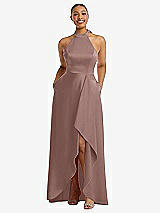 Front View Thumbnail - Sienna High-Neck Tie-Back Halter Cascading High Low Maxi Dress
