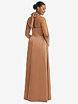 Rear View Thumbnail - Toffee High-Neck Tie-Back Halter Cascading High Low Maxi Dress