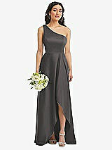 Alt View 1 Thumbnail - Caviar Gray One-Shoulder High Low Maxi Dress with Pockets