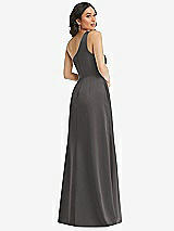 Rear View Thumbnail - Caviar Gray One-Shoulder High Low Maxi Dress with Pockets