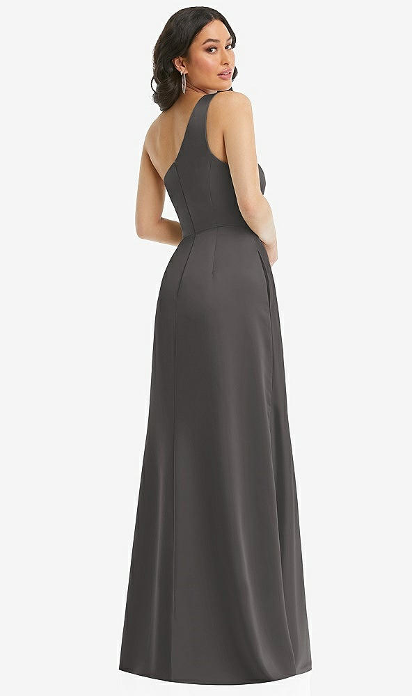 Back View - Caviar Gray One-Shoulder High Low Maxi Dress with Pockets