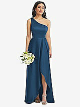 Alt View 1 Thumbnail - Dusk Blue One-Shoulder High Low Maxi Dress with Pockets
