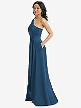 Side View Thumbnail - Dusk Blue One-Shoulder High Low Maxi Dress with Pockets