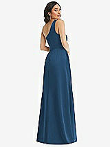 Rear View Thumbnail - Dusk Blue One-Shoulder High Low Maxi Dress with Pockets