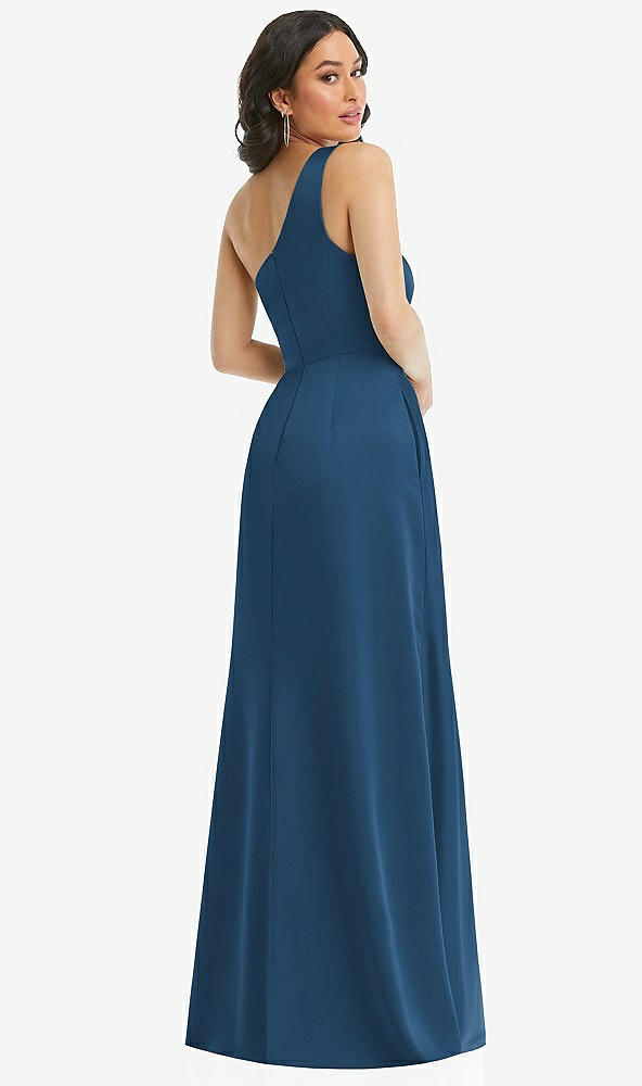 Back View - Dusk Blue One-Shoulder High Low Maxi Dress with Pockets