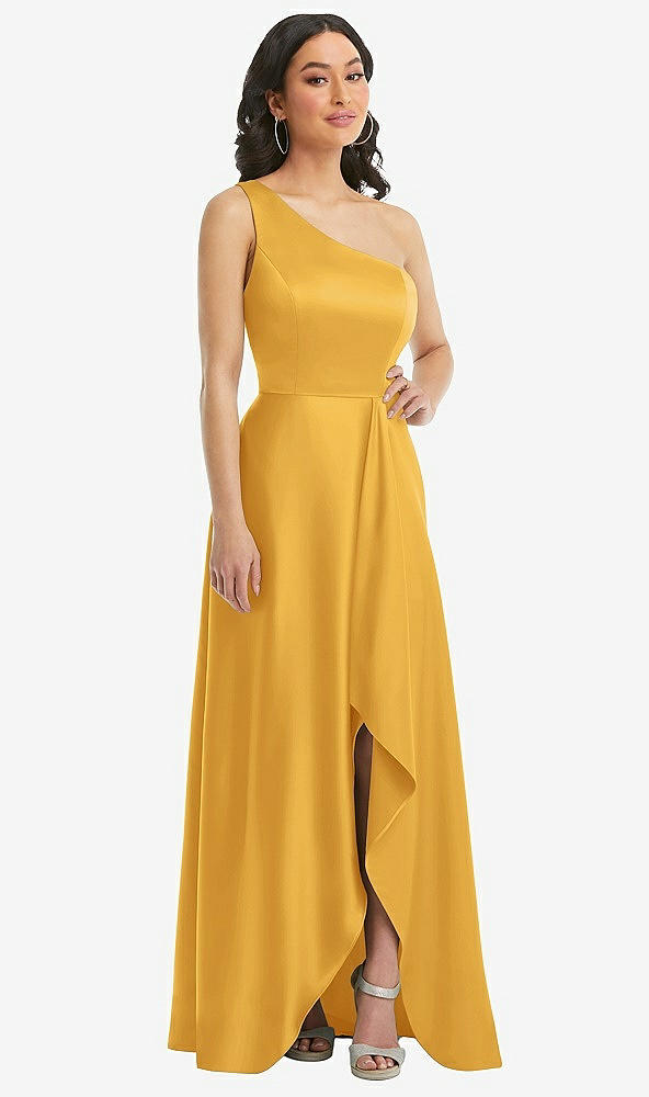 Front View - NYC Yellow One-Shoulder High Low Maxi Dress with Pockets