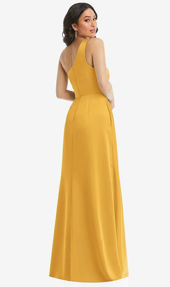 Back View - NYC Yellow One-Shoulder High Low Maxi Dress with Pockets
