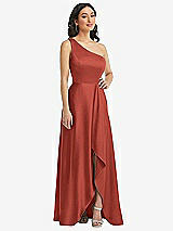 Front View Thumbnail - Amber Sunset One-Shoulder High Low Maxi Dress with Pockets