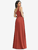 Rear View Thumbnail - Amber Sunset One-Shoulder High Low Maxi Dress with Pockets