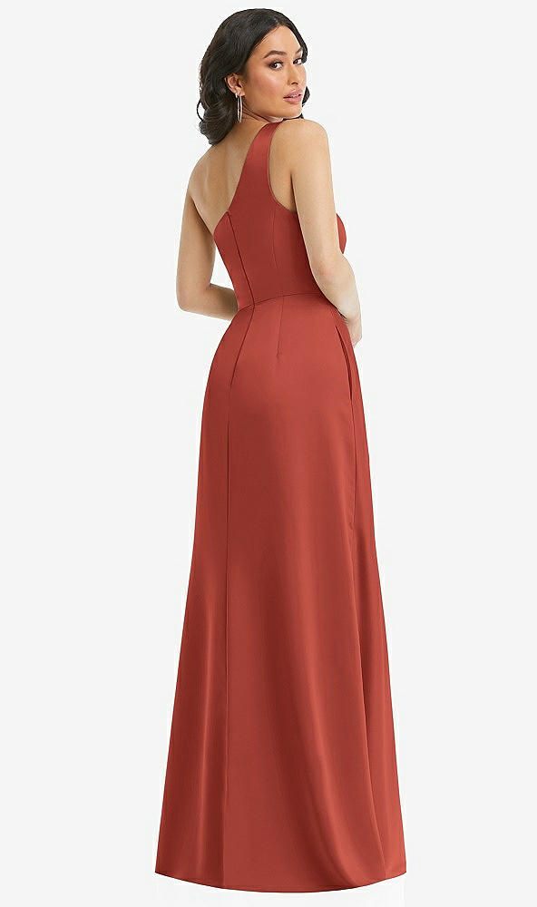 Back View - Amber Sunset One-Shoulder High Low Maxi Dress with Pockets