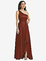 Front View Thumbnail - Auburn Moon One-Shoulder High Low Maxi Dress with Pockets