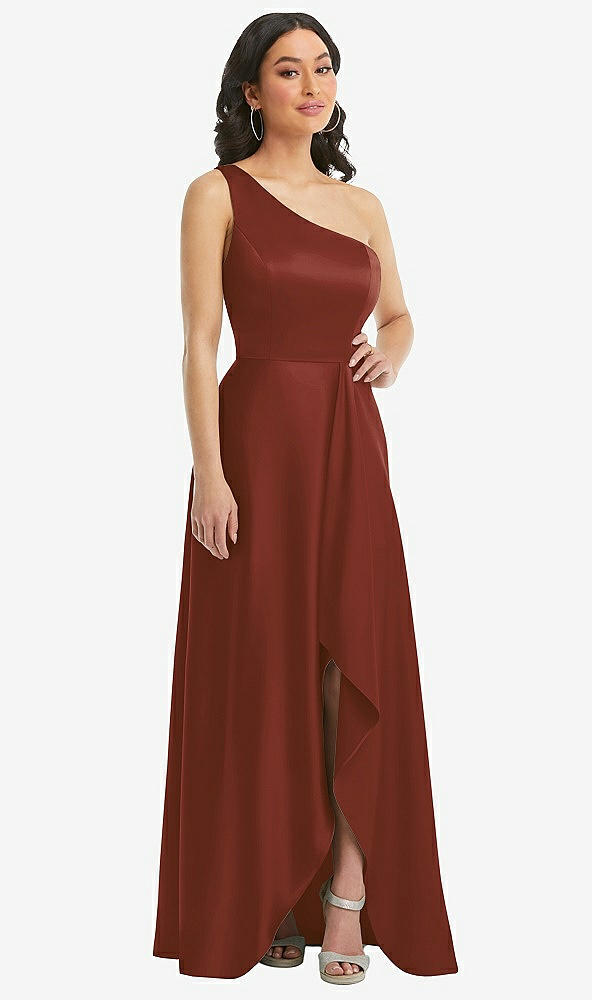 Front View - Auburn Moon One-Shoulder High Low Maxi Dress with Pockets