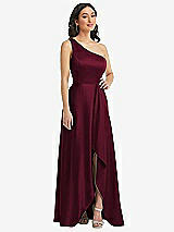 Front View Thumbnail - Cabernet One-Shoulder High Low Maxi Dress with Pockets