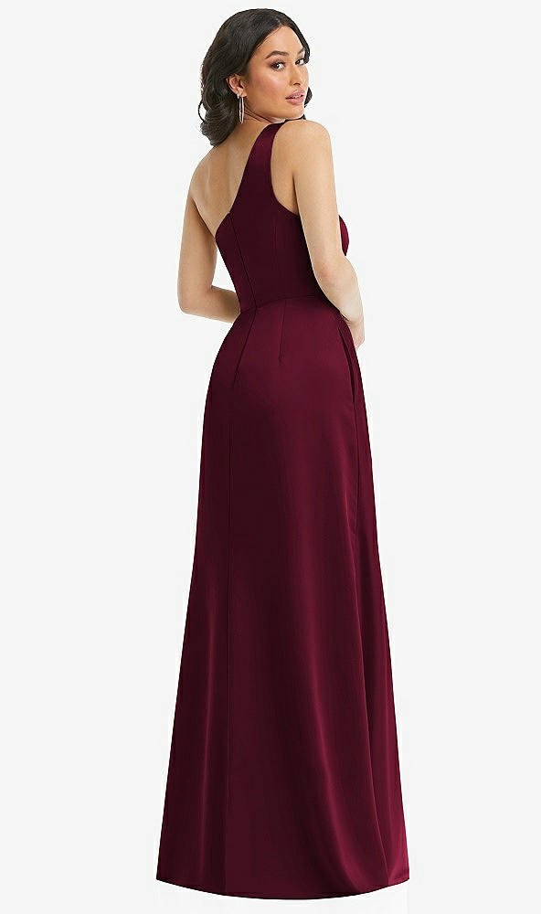 Back View - Cabernet One-Shoulder High Low Maxi Dress with Pockets