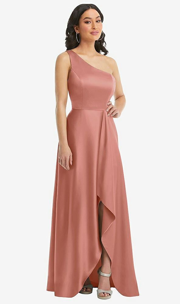 Front View - Desert Rose One-Shoulder High Low Maxi Dress with Pockets