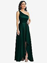 Front View Thumbnail - Evergreen One-Shoulder High Low Maxi Dress with Pockets