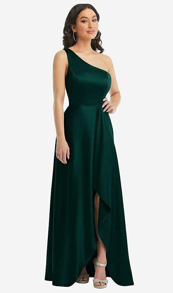 Front View - Evergreen One-Shoulder High Low Maxi Dress with Pockets