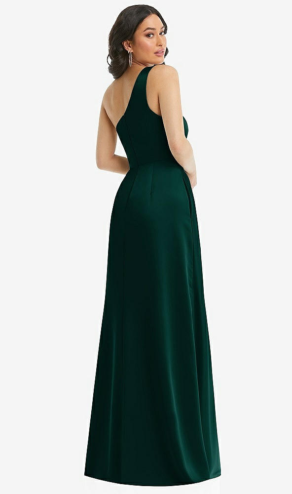 Back View - Evergreen One-Shoulder High Low Maxi Dress with Pockets