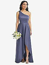 Alt View 1 Thumbnail - French Blue One-Shoulder High Low Maxi Dress with Pockets