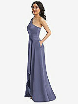 Side View Thumbnail - French Blue One-Shoulder High Low Maxi Dress with Pockets