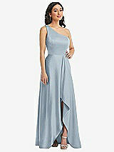 Front View Thumbnail - Mist One-Shoulder High Low Maxi Dress with Pockets