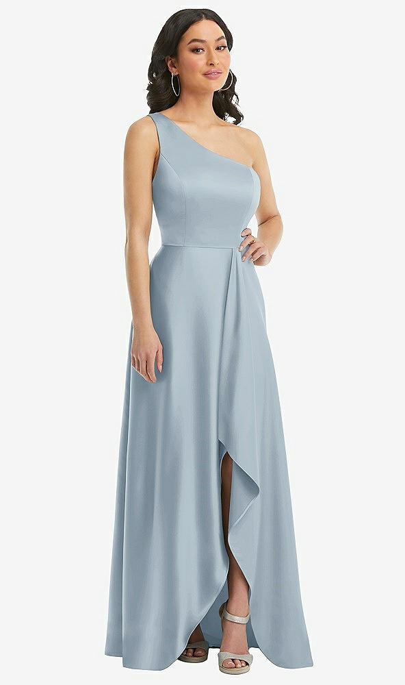 Front View - Mist One-Shoulder High Low Maxi Dress with Pockets