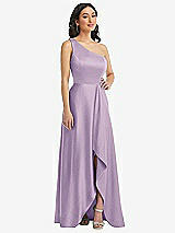Front View Thumbnail - Pale Purple One-Shoulder High Low Maxi Dress with Pockets