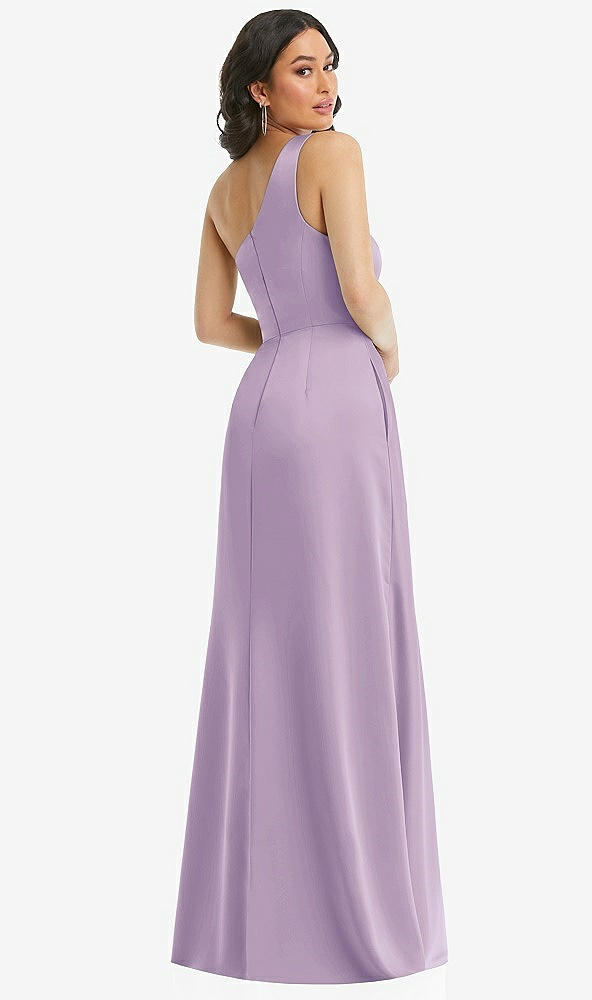 Back View - Pale Purple One-Shoulder High Low Maxi Dress with Pockets