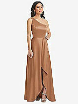 Front View Thumbnail - Toffee One-Shoulder High Low Maxi Dress with Pockets