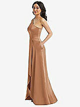 Side View Thumbnail - Toffee One-Shoulder High Low Maxi Dress with Pockets