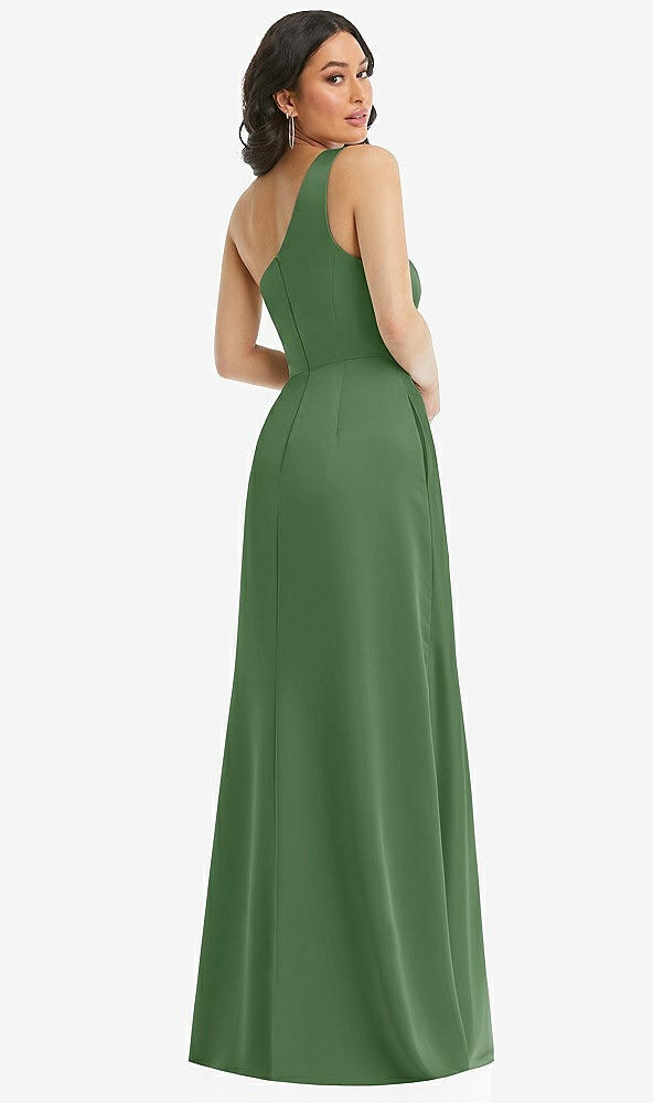 Back View - Vineyard Green One-Shoulder High Low Maxi Dress with Pockets