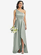 Alt View 1 Thumbnail - Willow Green One-Shoulder High Low Maxi Dress with Pockets