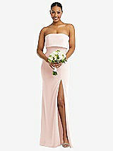 Alt View 2 Thumbnail - Blush Strapless Overlay Bodice Crepe Maxi Dress with Front Slit