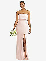 Front View Thumbnail - Blush Strapless Overlay Bodice Crepe Maxi Dress with Front Slit