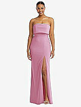 Alt View 1 Thumbnail - Powder Pink Strapless Overlay Bodice Crepe Maxi Dress with Front Slit