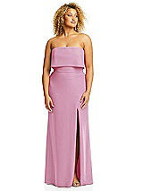 Alt View 3 Thumbnail - Powder Pink Strapless Overlay Bodice Crepe Maxi Dress with Front Slit
